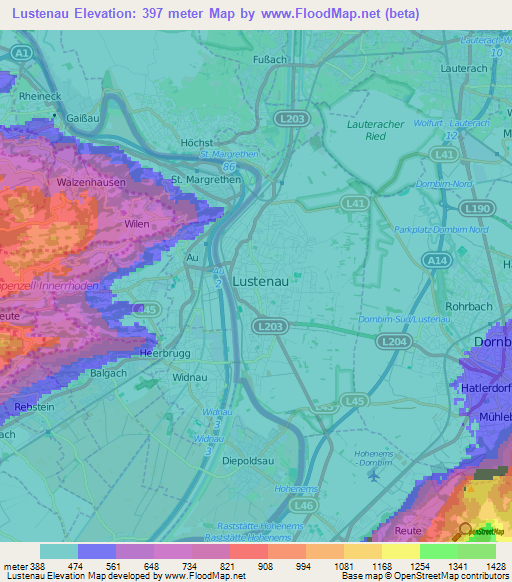 Lustenau,Austria Elevation Map