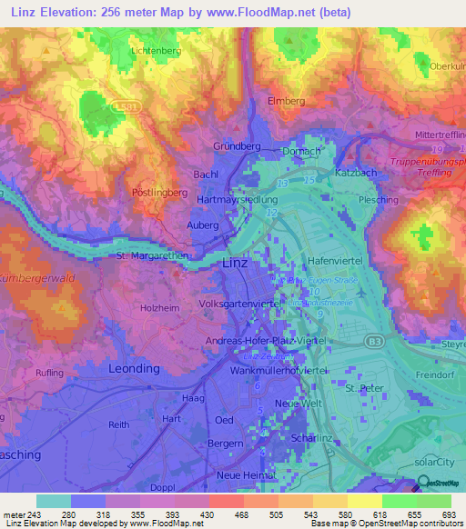 Linz,Austria Elevation Map