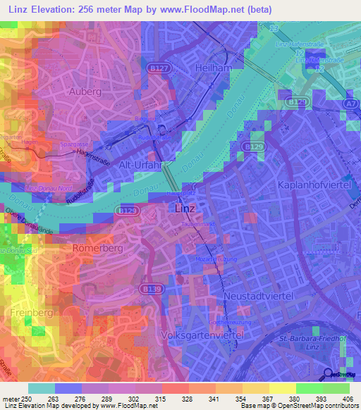 Linz,Austria Elevation Map