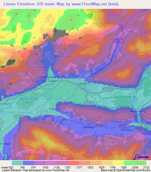 Liezen,Austria Elevation Map