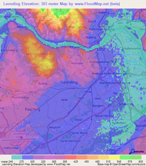 Leonding,Austria Elevation Map