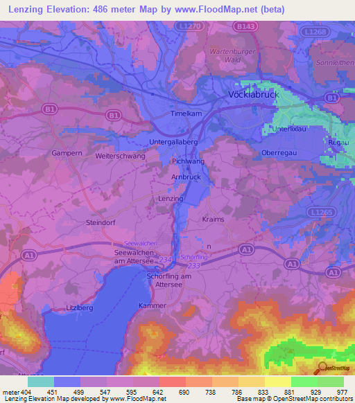 Lenzing,Austria Elevation Map