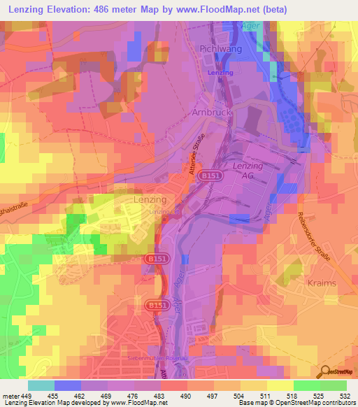 Lenzing,Austria Elevation Map