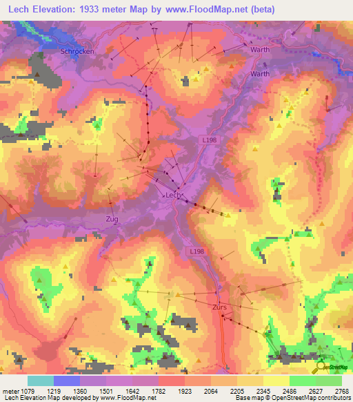 Lech,Austria Elevation Map