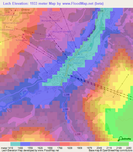 Lech,Austria Elevation Map