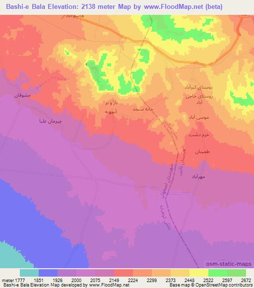 Bashi-e Bala,Iran Elevation Map