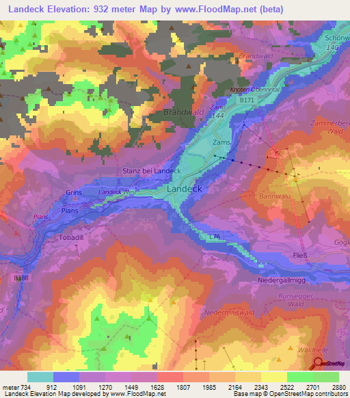 Landeck,Austria Elevation Map