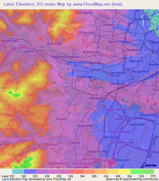 Lainz,Austria Elevation Map