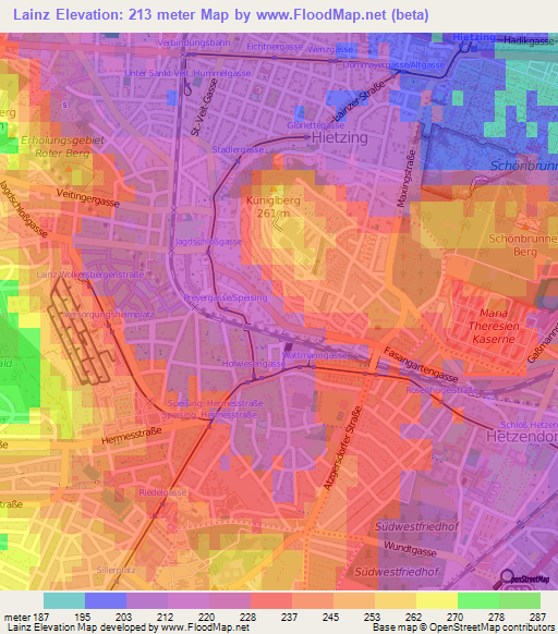 Lainz,Austria Elevation Map