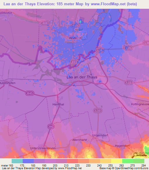 Laa an der Thaya,Austria Elevation Map