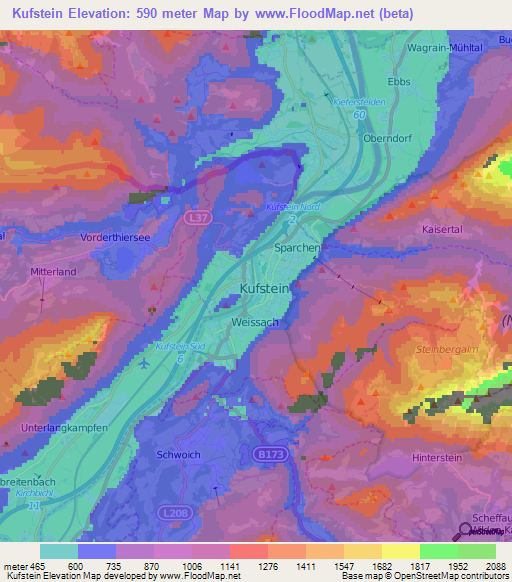 Kufstein,Austria Elevation Map