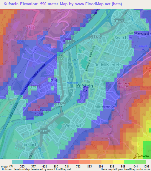 Kufstein,Austria Elevation Map