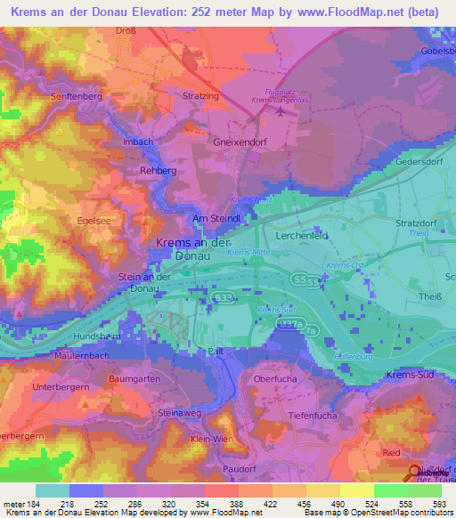 Krems an der Donau,Austria Elevation Map