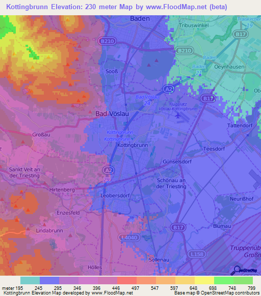 Kottingbrunn,Austria Elevation Map