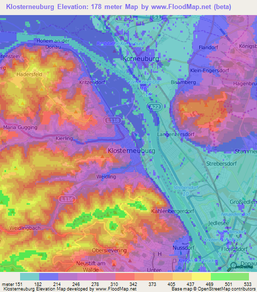 Klosterneuburg,Austria Elevation Map