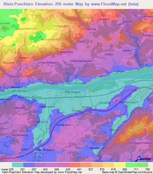 Klein-Poechlarn,Austria Elevation Map