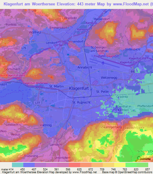 Klagenfurt am Woerthersee,Austria Elevation Map