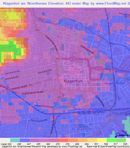 Klagenfurt am Woerthersee,Austria Elevation Map