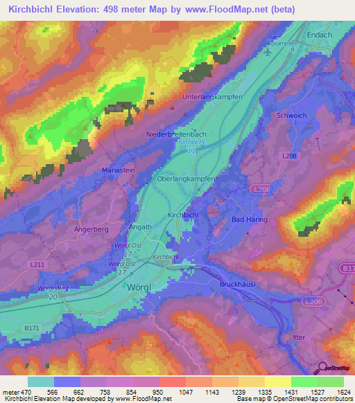 Kirchbichl,Austria Elevation Map