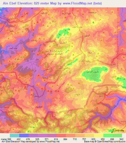 Ain Ebel,Lebanon Elevation Map