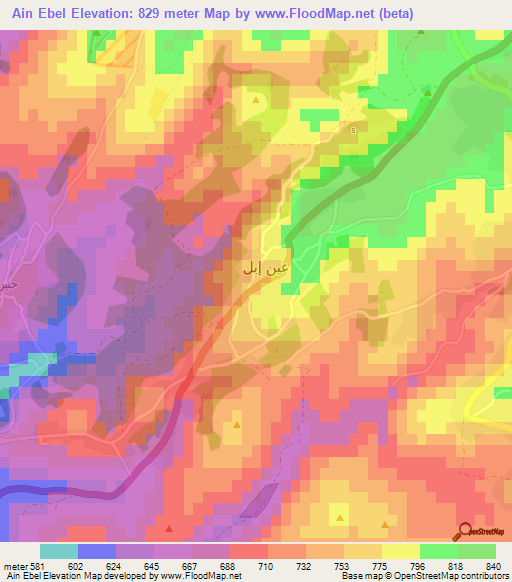 Ain Ebel,Lebanon Elevation Map