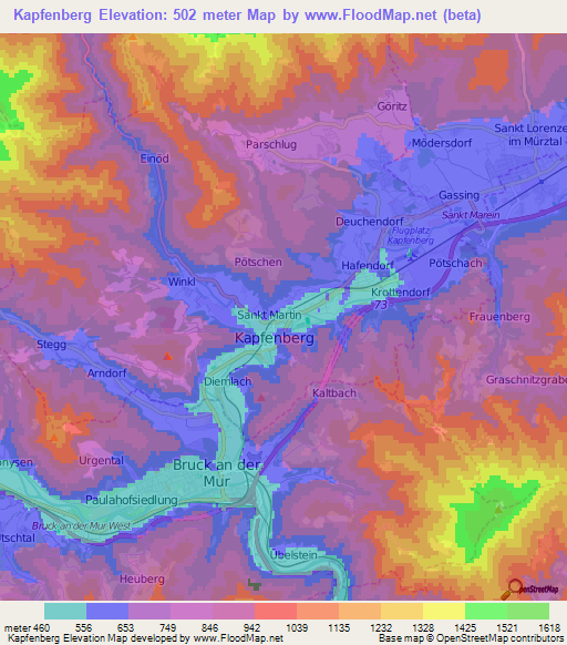 Kapfenberg,Austria Elevation Map