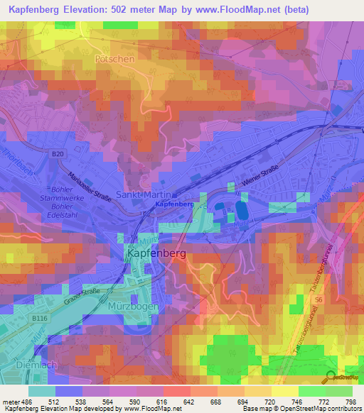 Kapfenberg,Austria Elevation Map
