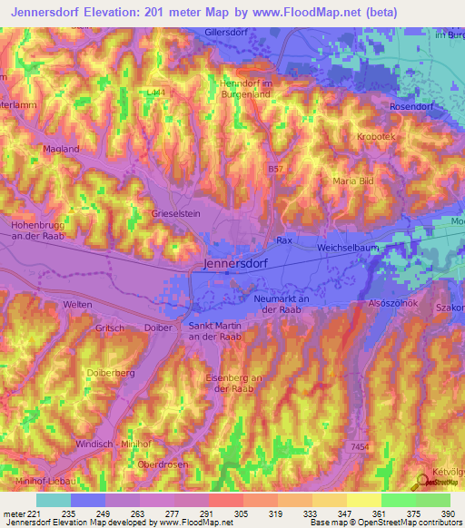 Jennersdorf,Austria Elevation Map