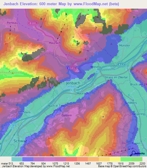 Jenbach,Austria Elevation Map