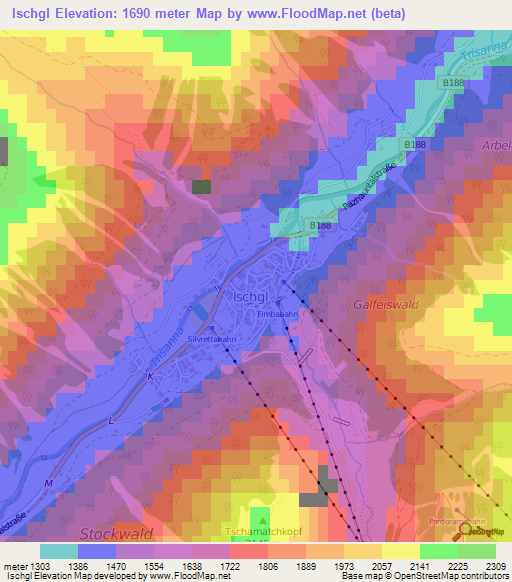 Ischgl,Austria Elevation Map