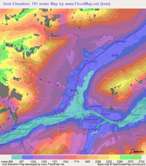 Imst,Austria Elevation Map