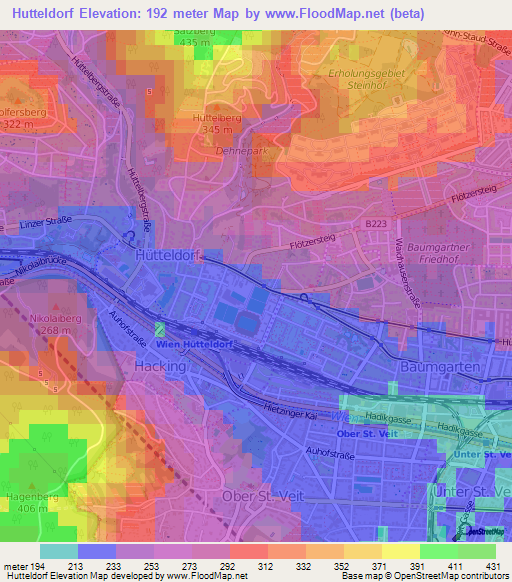 Hutteldorf,Austria Elevation Map