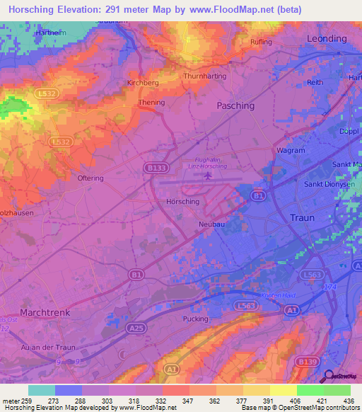 Horsching,Austria Elevation Map
