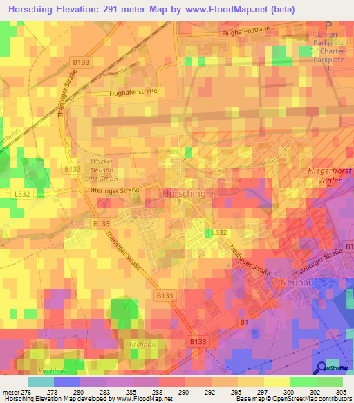 Horsching,Austria Elevation Map
