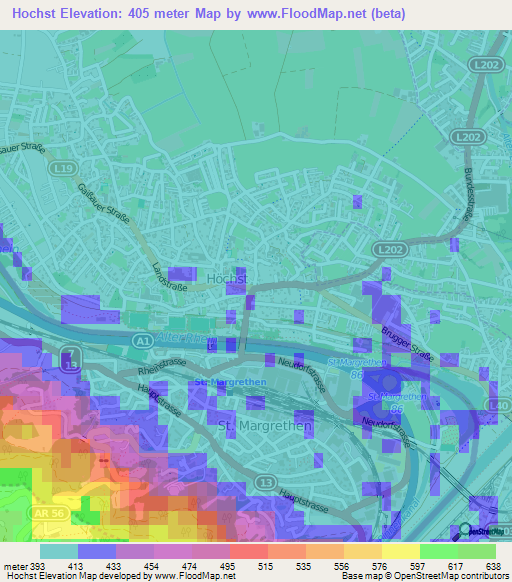 Hochst,Austria Elevation Map