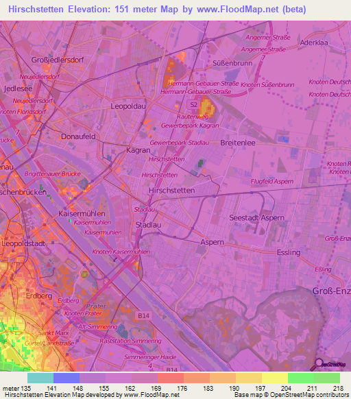 Hirschstetten,Austria Elevation Map