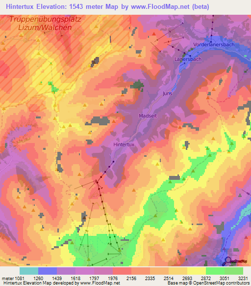 Hintertux,Austria Elevation Map