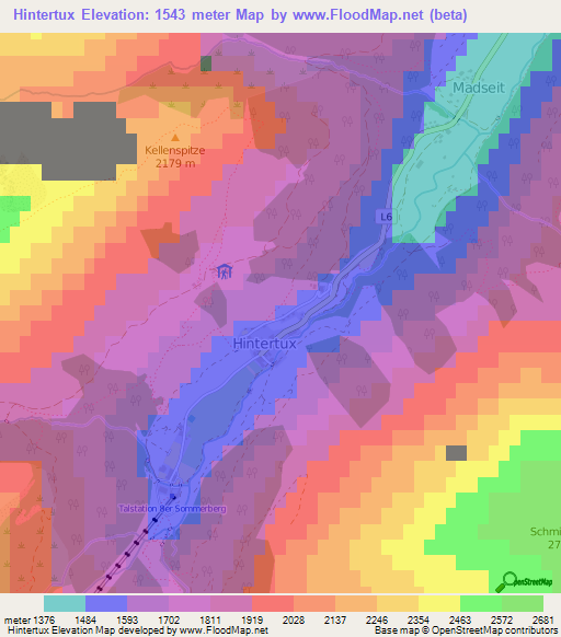 Hintertux,Austria Elevation Map