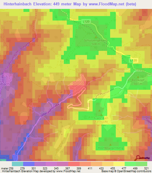 Hinterhainbach,Austria Elevation Map