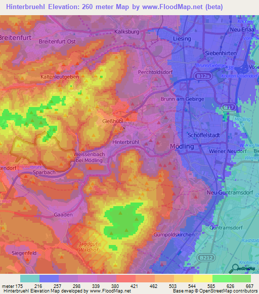 Hinterbruehl,Austria Elevation Map