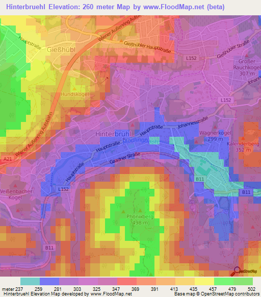 Hinterbruehl,Austria Elevation Map