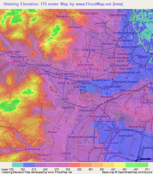 Hietzing,Austria Elevation Map