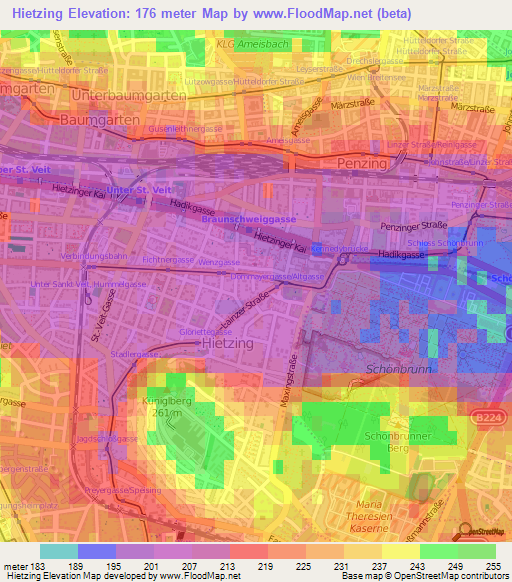 Hietzing,Austria Elevation Map