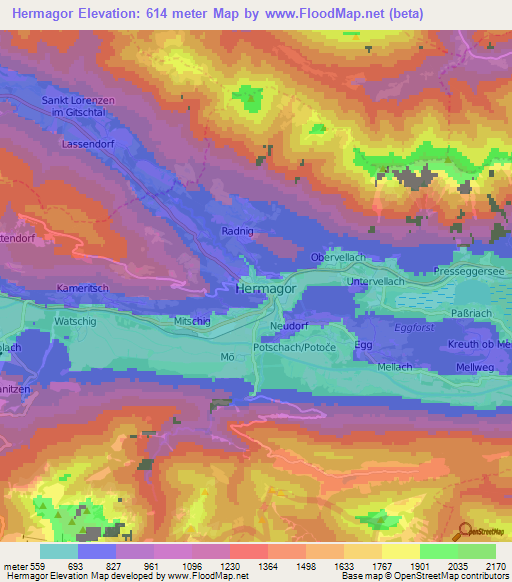 Hermagor,Austria Elevation Map