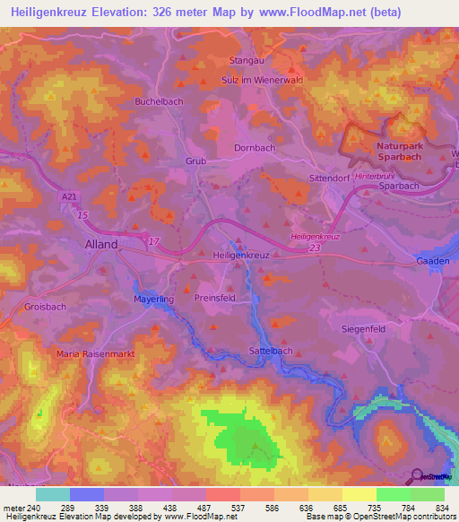 Heiligenkreuz,Austria Elevation Map