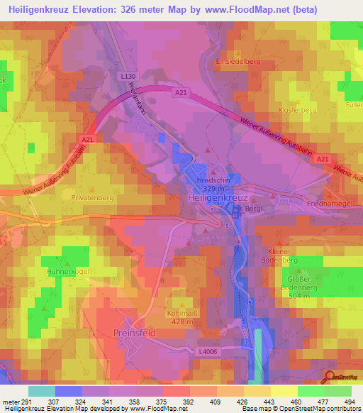 Heiligenkreuz,Austria Elevation Map