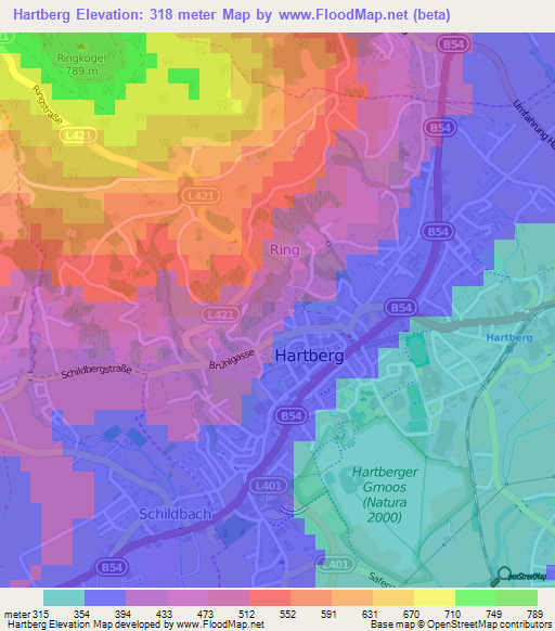 Hartberg,Austria Elevation Map
