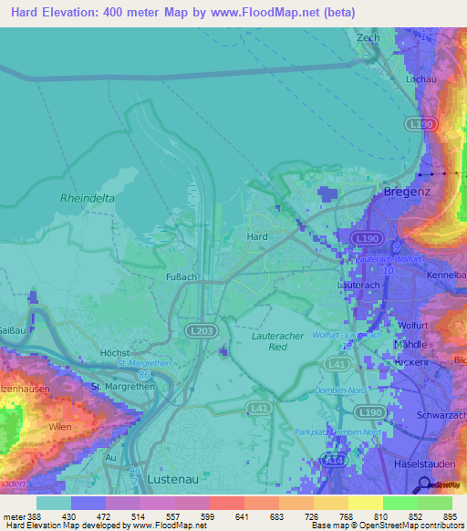 Hard,Austria Elevation Map
