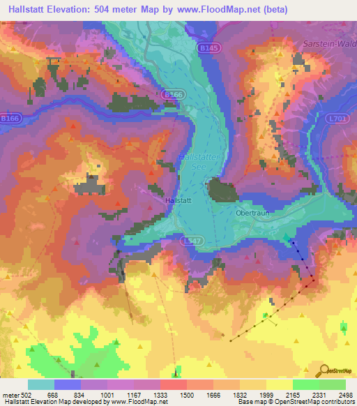 Hallstatt,Austria Elevation Map