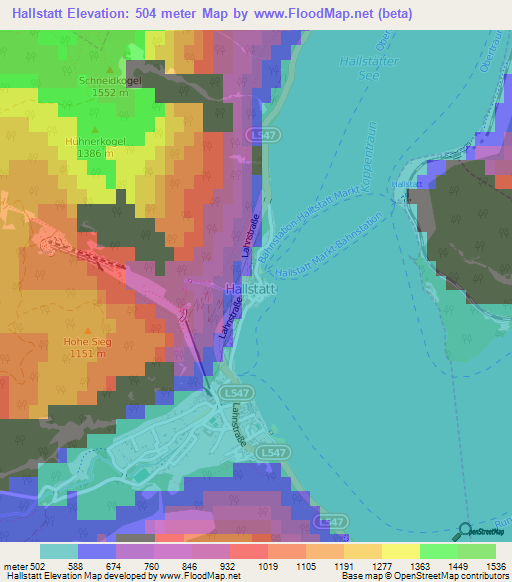 Hallstatt,Austria Elevation Map
